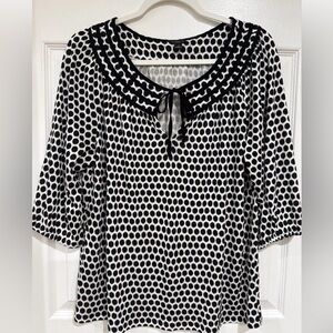 Ann Taylor Women's M Half Sleeve Pullover Top Black/White Dot Casual Office